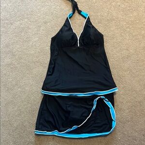 Black and Blue Halter Swim Dress tankini 2 piece